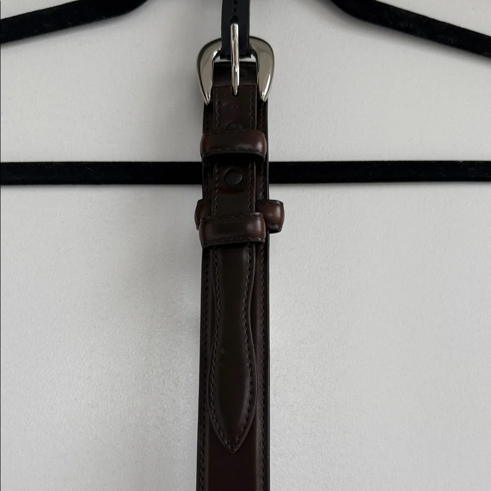 Leather Belt Chocolate Brown Silver Tone Buckle Western Size 34